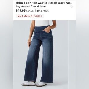 HALARA Dark Blue Wide-Leg Pull-On Jeans